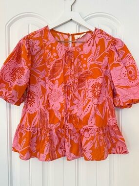 MELLODAY Pink and Orange Floral-Print Top